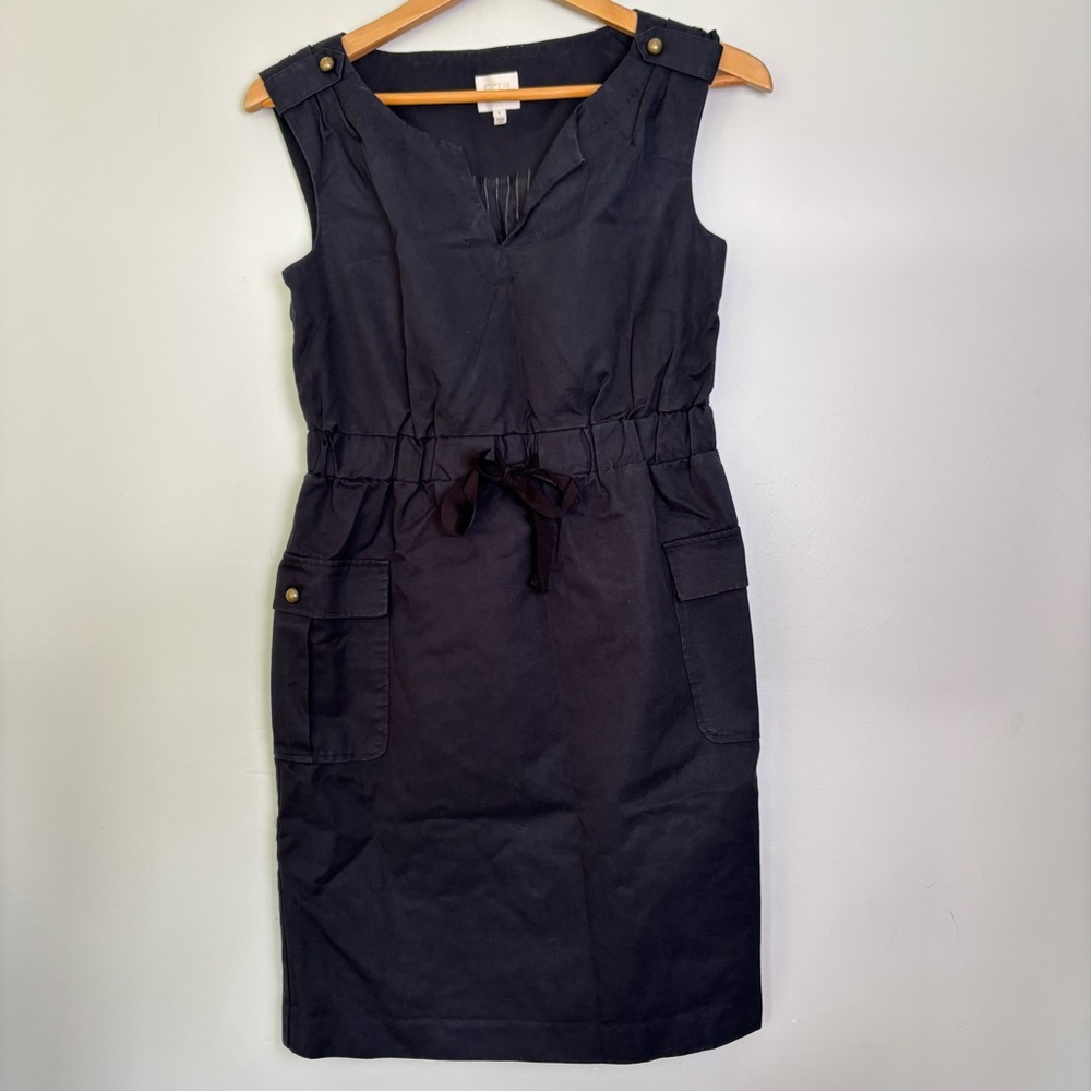 Anthropologie Golden Ratio Cargo Sheath Dress-Gold Buttons-Black-S-Preppy/Office
